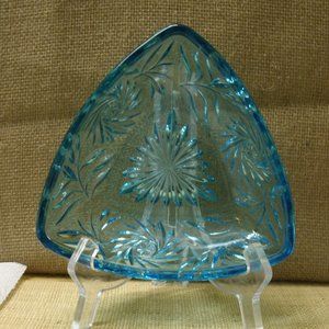 Vintage Hazel Atlas Blue Floral Triangle Dish